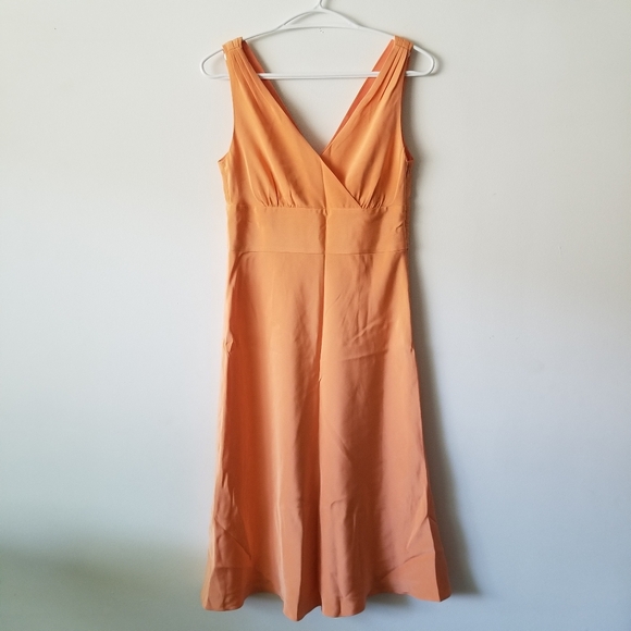 J CREW Sophia 100% Silk Tricotine Dress Size 4 Petite - Peach Orange - Picture 2 of 13